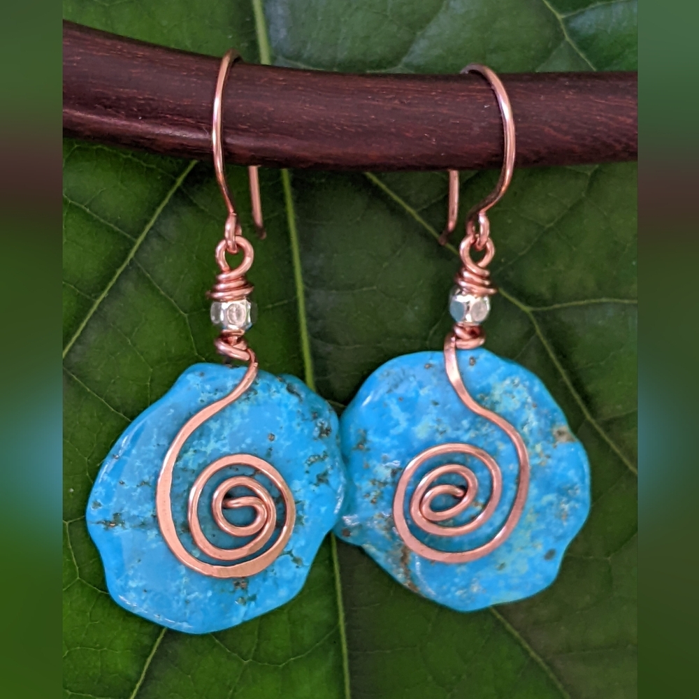 Turquoise Large Disk Tribal Statement Earrings - Picture 11 of 16